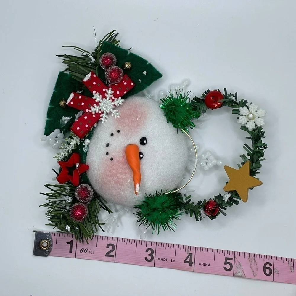 Handmade Red Snowman Snowflake Tree Ornament NWOT